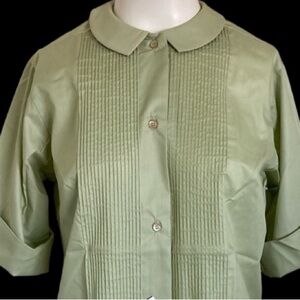 Vintage 60’s NWT Lady Manhattan Pintuck Pleat Front Button Up Shirt Sage M-L